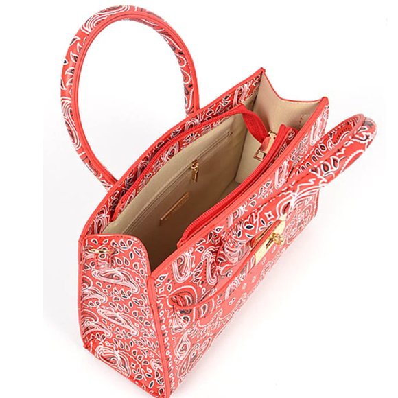 BNWT Paisley Bandana Printed Convertible Top Handle Tote Bag Top Handle Purse - Picture 5 of 6